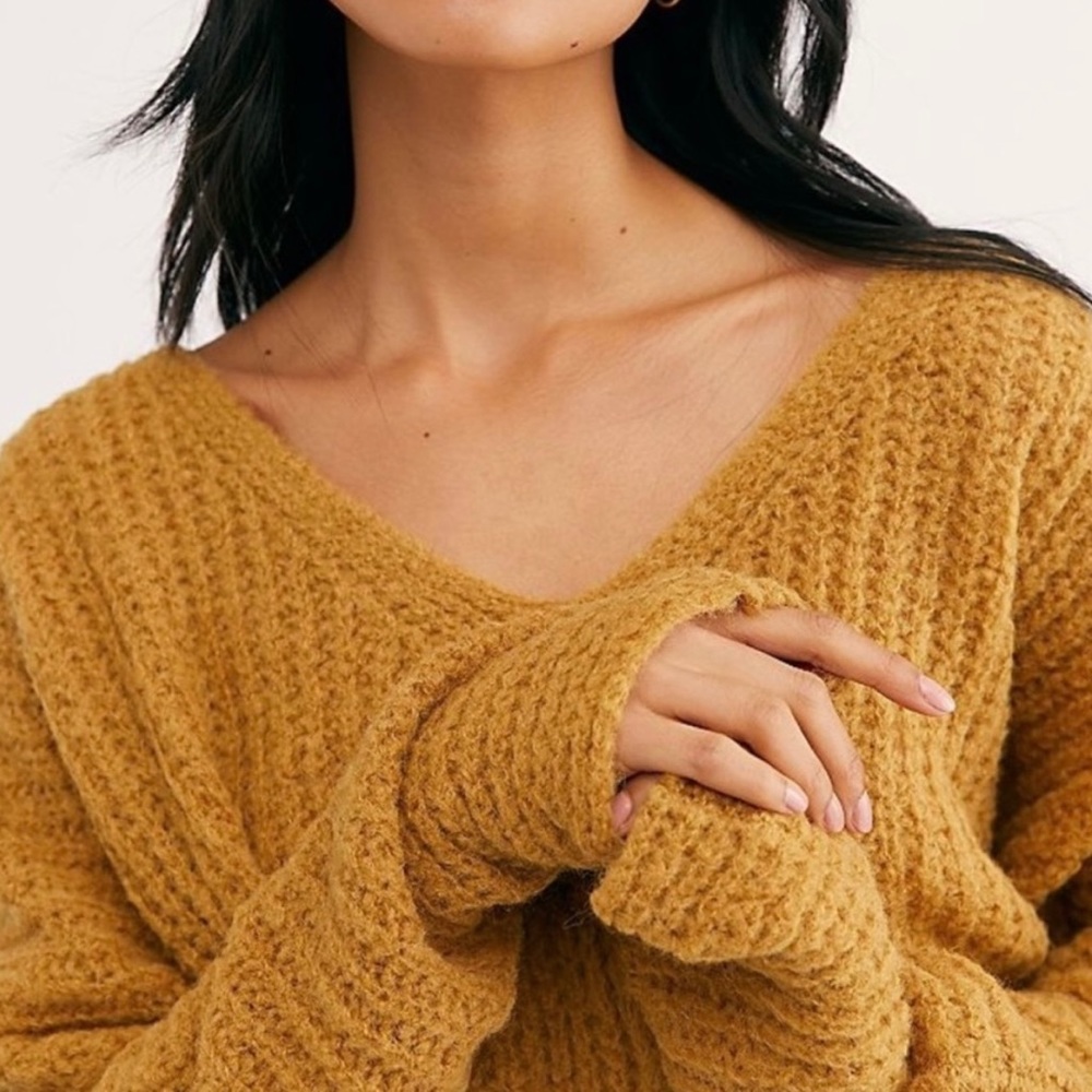 SOLD Free People Moonbeam V-Neck Alpaca Blend Sweater In Noon Sun - Picture 4 of 14